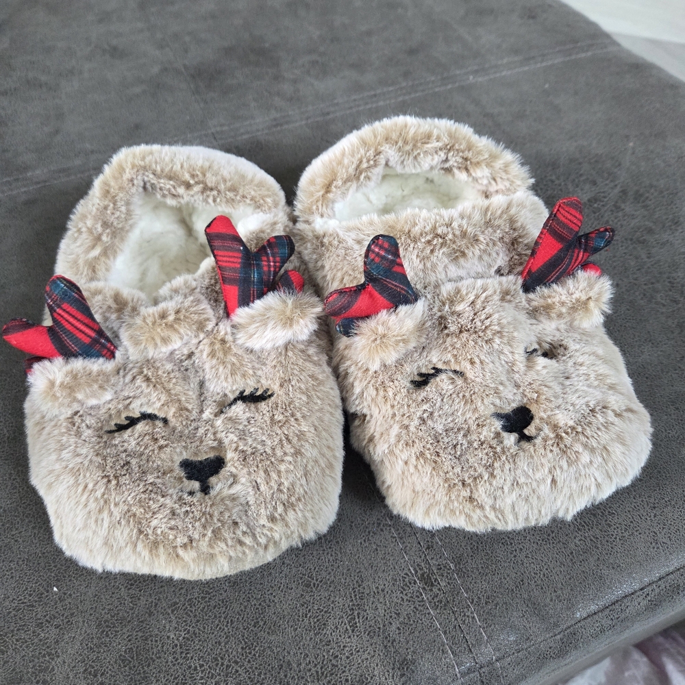 Cozy Reindeer Slippers with Plaid Accents